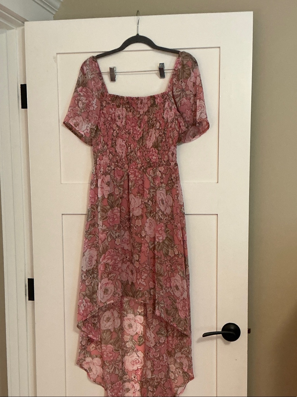 As U Wish Pink Floral Hi-Low Smocked Dress